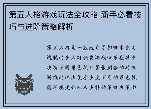 第五人格游戏玩法全攻略 新手必看技巧与进阶策略解析